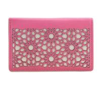 Mala Leather Zaina Porte-monnaie compact en cuir avec motif marocain découpé au laser, protection RFID, 10 emplacements pour cartes, poche zippée pour pièces de monnaie, sac à poussière inclus, rose
