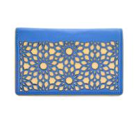 Mala Leather Zaina Porte-monnaie compact en cuir avec motif marocain découpé au laser, protection RFID, 10 emplacements pour cartes, poche zippée pour pièces de monnaie, sac à poussière inclus, bleu