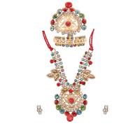 Mala Mukut décoratif avec boucles d'oreilles pour Laddu Gopal/Devi Maa/Radha Krishna/Dieu indien Haar Sringar Set divinités traditionnelles pour statue d'idole Janmashtami All God (Taille : - 6,3 cm