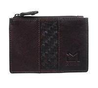 Mala Oxford Porte-cartes et porte-monnaie en cuir véritable marron avec devant tissé - 3 emplacements pour cartes, poche coulissante et section zippée pour pièces de monnaie - Porte-monnaie compact 12