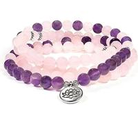 Mala quartz rose/améthyste élastique avec lotus -- 0.8 cm