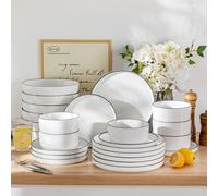 MALACASA 12/16/18/24 pièces assiettes ensembles bord noir demi-bord debout vaisselle avec 4/6 pièces assiette à dîner/dessert/soupe/bol Black Rim