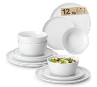 MALACASA 12 Pièces Services de Vaisselle, Lot Assiette de Table Blanc pour 4 Personnes, incluant 4 Assiettes Plates, 4 Assiettes dessert, 4 Bol à céréales - Série LEXI