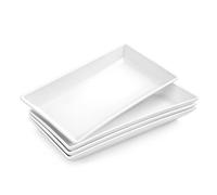 MALACASA 4 Pièces Assiette Plate Plat Hors-D'Oeuvre Dessert Rectangulaire en Porcelaine Service de Table, 12 x 6 inch/30.5 x 15.3cm, Blanc