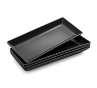 MALACASA 4 Pièces Assiette Plate Plat Hors-D'Oeuvre Dessert Rectangulaire en Porcelaine Service de Table, 14 x 6 inch/36 x 15.3cm, Noir
