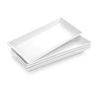 MALACASA 4 Pièces Assiette Plate Plat Hors-D'Oeuvre Dessert Rectangulaire en Porcelaine Service de Table, 14 x 6 inch/36 x 15.3cm, Blanc