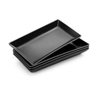 MALACASA 4 Pièces Assiette Plate Plat Hors-D'Oeuvre Dessert Rectangulaire en Porcelaine Service de Table, 12 x 6 inch/30.5 x 15.3cm, Noir