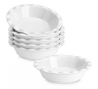 MALACASA 6 Pièces Moules à Tarte en Porcelaine de 360ml, Ramequins Dish 145mm, Moules à Pâtisserie Ronds pour Quiches, Gâteaux, Brownies, Lasagnes, Blanc