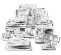 MALACASA, 60 pièces marbre porcelaine service de table avec tasses à café, soucoupes, assiettes à dessert, assiettes creuses et assiettes plates