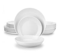 MALACASA AMELIA Service de table 18 pièces en porcelaine moderne ronde blanche pour 6 personnes - Assiettes de service et bols de qualité supérieure pour dessert, salade, soupe, pâtes