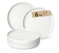 MALACASA Assiette à Dessert pour 6 personnes, Ø 21 cm Assiette Blanche en Porcelaine, Lot de 6 Assiette de Table pour Lave-vaisselle et Micro-ondes - Série LUNA