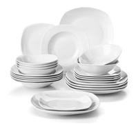 MALACASA Assiette Série ELISA, 24pcs Service Complet de Table Porcelaine, la vaisselle plus légère et plus abordable - Blanc