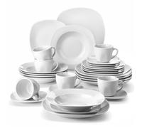 MALACASA Assiette Série ELISA, 30pcs Service Complet de Table Porcelaine, la vaisselle plus légère et plus abordable - Blanc
