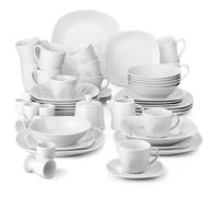 MALACASA Assiette Série ELISA, 50pcs Service Complet de Table Porcelaine, la vaisselle plus légère et plus abordable - Blanc