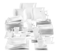 MALACASA Assiette Série Flora, 60pcs Service Complet de Table, Set de Vaisselle - 12 Assiette Plate/Creuse/Dessert, 12 Cup/Soucoupe