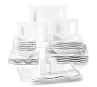 MALACASA Assiette Série MARIO, 28pcs Service Complet de Table, Set de Vaisselle - Blanche élégante