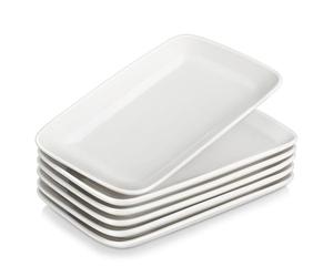 MALACASA Assiettes Rectangulaires en Porcelaine, 6 Grandes Assiettes à Dessert Rectangulaire 24.7 x 14.2cm, Plateau Aperitif Blanches en Céramique pour Repas Dîner Salon Dessert Sushis, Série PLAT