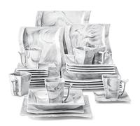 MALACASA Assiettes Service de Table, 30 Pièces Gris Porcelaine Marbre Style Moderne，Service Vaisselle 6 Personnes, Compatible avec Lave-vaisselle et Micro-ondes - Série FLORA