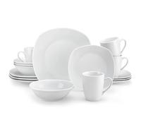 MALACASA Assiettes Service de Table 4 Personnes, 16 Pièces Services de Vaisselle en Porcelaine avec 4 Assiettes Plates/Dessert/Creuses/tasse, Série ELISA