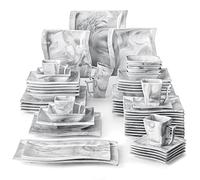 MALACASA Assiettes Service de Table, 56 Pièces Vaisselle Gris Moderne Porcelaine Marbre Style pour 12 Personnes, Compatible avec Lave-vaisselle et Micro-ondes - Série FLORA