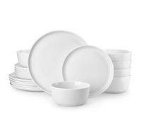 MALACASA Assiettes Service de Table 6 Personnes, 18 Pièces Porcelaine Set de Vaisselle Blanc, incluant de 6 Assiettes à dîner/Dessert, 6 Bols à Céréales - Série LEXI