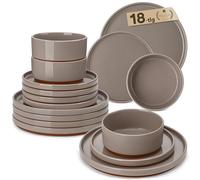 MALACASA Assiettes Service de Table 6 Personnes, 18 Pièces Set Vaisselle avec Assiettes Plates, Bols à Céréales, Lavable au Lave-vaisselle et Micro-ondes, Marron - Série LEAH