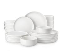 MALACASA Assiettes Service de Table 6 Personnes, 24 Pièce Services de Vaisselle Complet en Porcelaine Blanche Moderne - Série LUNA