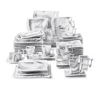 MALACASA Assiettes Service de Table Complet pour 12 Personnes, FLORA 60 Pièces Service Vaisselle en Gris Effet Marbre, 12 Assiettes Plates, Assiettes à Dessert, Assiettes Creuse, Tasses avec Soucoupes