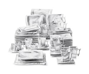 MALACASA Assiettes Service de Table Complet pour 12 Personnes, FLORA 60 Pièces Service Vaisselle en Gris Effet Marbre, 12 Assiettes Plates, Assiettes à Dessert, Assiettes Creuse, Tasses avec Soucoupes