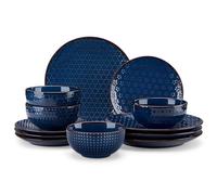 MALACASA Assiettes Service de Table en Grès, 12 Pièces Services de Vaisselle pour 4 Personnes contient Assiettes Plates/Creuses/Bols - Série LYDIA Bleu