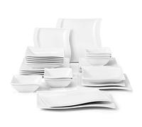 MALACASA Assiettes Service de Table pour 6 Personnes, FLORA 26 Pièces Service Vaisselle en Porcelaine Carré, 6 Assiettes Plate, Assiettes Dessert, Assiettes Creuse, Bols et 2 Assiettes Rectangulaires
