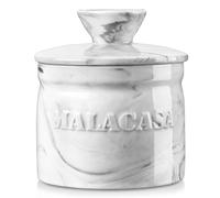 MALACASA Beurrier Français avec Couvercle, Beurrier en Céramique avec Ligne d'Eau, Récipient à Beurre pour Beurre Frais à Tartiner, série REG, Marbre Gris