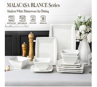 MALACASA BLANCE, Vaisselle en Porcelaine 24 pièces, Service de Table Ensembles d'assiettes et de Bols pour 8 Personnes - Blanc