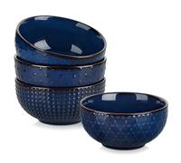 MALACASA Bol Petit Dejeuner en Grès, 780ML Grand Bols à Céréales, Lot de 4 Bols à Soupe Saladiers pour Dessert, Salade, Ramen, Riz, Fruits - Série LYDIA, Bleu