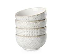 MALACASA Bol Petit Dejeuner en Grès, 880ML Grand Bols à Céréales, Lot de 4 Bols à Soupe/Blanc Saladiers pour Dessert, Salade, Ramen, Riz, Fruits - Série LYDIA