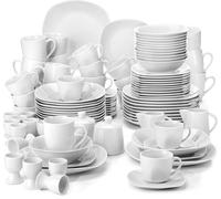 MALACASA ELISA 100 pcs. Service de table, Service combiné en porcelaine pour 12 personnes, Set de vaisselle avec service à café, coquetier, bol, gris-blanc