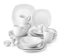 MALACASA ELISA 20pcs, Service de Table Porcelaine, 4pcs Assiette Plate, Assiette à Dessert, Bol à Céréales, Coquetier, Mug - Blanc