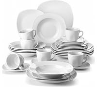 MALACASA, ELISA, 30 pcs. service de table en porcelaine, set de vaisselle avec service à café, assiettes à dessert, assiettes à soupe, assiettes à manger, 6 personnes