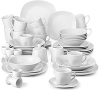 MALACASA ELISA 50 pcs. Service de table, service combiné en porcelaine pour 6 personnes, set de vaisselle avec service à café, coquetier, bol