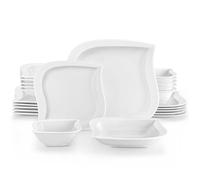 MALACASA Elvira, 24 pièces Service de Table en Porcelaine, ensemble d'assiettes, et de bols pour 6 personnes - Blanc