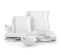 MALACASA FLORA, 18 pièces Service de Table en Porcelaine, ensemble d'assiettes, et de bols pour 6 personnes - Blanc