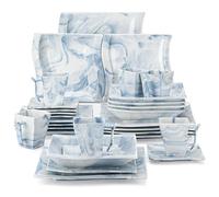 MALACASA FLORA Service de Table Marbre Bleu en Porcelaine - Assiettes, Tasses à Café et Soucoupes pour 6 Personnes, 30 Pièces Service de Vaisselle