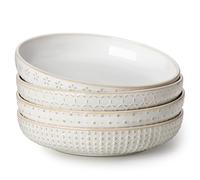 MALACASA Grande Assiette Creuse en Grès, 1570 ml Bols à Pâtes Beige, 24cm Bols à Soupe, Assiette Salade Lot de 4, Passe au Lave-vaisselle - Série LYDIA