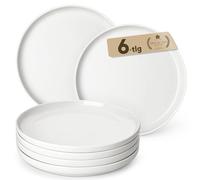MALACASA Grande Assiettes Plates pour 6 personnes, Ø 26 cm Assiette Blanche en Porcelaine, Lot de 6 Assiette de Table pour Salade, Pâtes, Dessert, Steak, Fruits - Série LUNA
