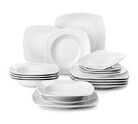 MALACASA JULIA Assiettes Service de Table pour 6 Personnes, Service de Vaisselle 18 Pièces en Porcelaine, Adapté au Lave-Vaisselle et au Micro-Ondes, Blanc