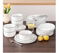 MALACASA LEAH 36 Pièces, Service Complet de Table, Bordure semi-debout à Pattes Hautes Avec Bord en Métal Noir - 12 Personnes