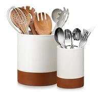MALACASA Lot de 2 grands porte-ustensiles de cuisine en céramique pour comptoir, 18,5 cm + 14 cm, grands pots à ustensiles de cuisine pour comptoir de cuisine, organisateur d'ustensiles de ferme