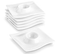 MALACASA Lot de 6 Coquetier Oeuf en Porcelaine Blanche, 11,5 x 11,5 cm Support Oeuf a la Coque, Empilables Porte Oeuf - Série Flora