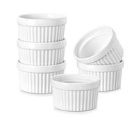 MALACASA Lot de 6 Petit Ramequins Four en Porcelaine, Ramequins Individuels en Céramique pour Soufflés Crème Brulée Muffins Cupcakes Puddings, 200ml, Blanc Ivoire