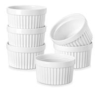 MALACASA Lot de 6 Petit Ramequins Four en Porcelaine, Ramequins Individuels en Céramique pour Soufflés Crème Brulée Muffins Cupcakes Puddings, 380ml, Blanc Ivoire